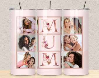 Mum Photo Tumbler PNG File for Sublimation. Mom Floral Tumbler Photo Grid, Tumbler Wrap 20 oz, Skinny Tumbler PNG File, Instant Download.