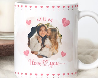 MUM I Love You Photo Mug Template PNG, British Mother's Day Sublimation file, Love Mum Photo Mug, Watercolor Heart - 11oz and 15oz