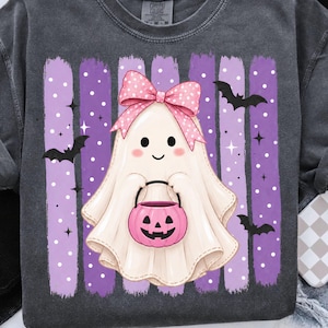 Preppy Coquette Ghost PNG, Halloween Striped Sublimation Design (Digital Download)