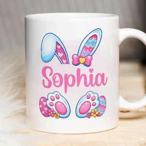 Easter Bunny PNG Mug, Cute Rabbit Mug Wrap, Easter Eggs Sublimation File, Custom Kids Name Printable Mug Design, Digital Download.