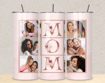 Mom Photo Tumbler PNG File for Sublimation, Mom Floral Tumbler Photo Grid, Tumbler Wrap 20 oz, Skinny Tumbler PNG File, Instant Download.