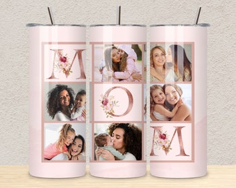 Mom Photo Tumbler PNG File for Sublimation, Mom Floral Tumbler Photo Grid, Tumbler Wrap 20 oz, Skinny Tumbler PNG File, Instant Download.