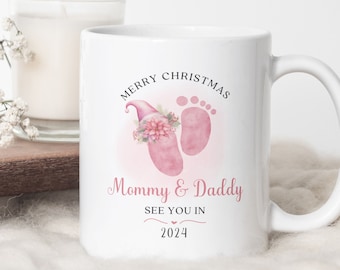 Mommy and Daddy Christmas Mug PNG, Pregnancy Announcement Xmas Sublimation Mug, Wrap Transfer Design, Mug Press Template, Instant Download.