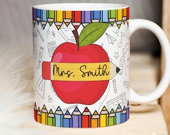 Mokomslag leraar, mok potloodnaamlijst png-PNG, schoolsublimatie afdrukbaar ontwerp.
