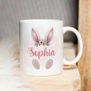 Easter Bunny Personalized Mug Design PNG, Floral Bunny Ears Watercolor Mug, Happy Easter Sublimation Mug PNG, Transfer Wrap Instant Download image 1