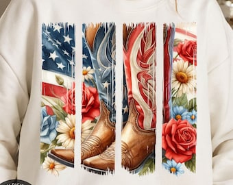 4. Juli Cowgirl Stiefel PNG, Brushstroke Flagge Clipart (digitaler Download)