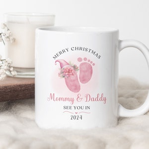 Mommy and Daddy Christmas Mug PNG, Pregnancy Announcement Xmas Sublimation Mug, Wrap Transfer Design, Mug Press Template, Instant Download. image 1