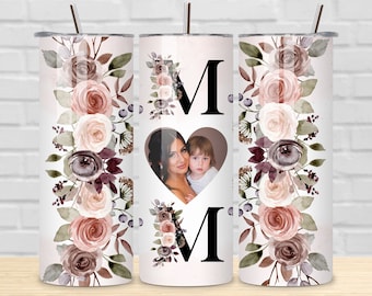 Mom Photo Tumbler PNG for Sublimation, Mom Floral Photo Tumbler PNG, Tumbler Wrap 20 oz, Mom Heart Photo Frame Tumbler PNG, Digital Download