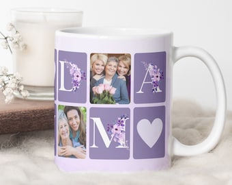 Grandma Floral Photo Grid Mug Design PNG, Grandmother Sublimation Digital Paper. Grandma Custom Photo Mug PNG. Personalized Gift for Grandma