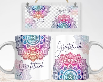 Gratitude Mandala Mug Sublimation Design (PNG Digital Download)