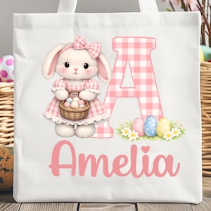 Paasalfabet png, sublimatie konijn eerste letter, ontwerp aangepaste naam voor kinderen, roze preppy paaskrabbel png, afdrukbaar konijnenmonogram.
