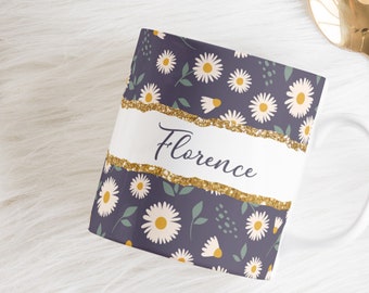 DIY daisies Mug Custom Text, Floral Daisy Pattern, PNG for Sublimation file, Instant Download, Woman Floral PNG mug, Vintage Flower Pattern.