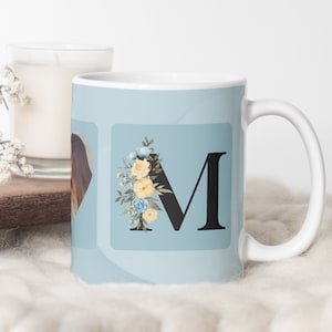 MOM Floral Photo Mug PNG, Heart Photo Frame Template for Sublimation. Mother&#39;s Day Custom Gif, Wrap Transfers PNG Design High-Resolution