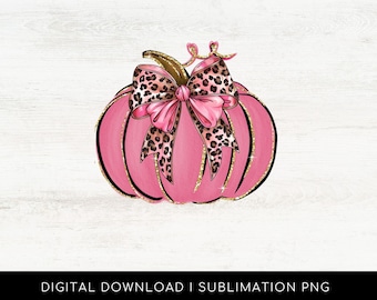 Retro Halloween Pink Pumpkin Leopard Bow PNG, Fall Sublimation (Digital Download)