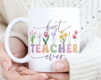 Best Teacher Mug Sublimation PNG File. Vintage Floral Mug PNG, Best Teacher Ever Mug PNG, Teacher Gift Mug, Teacher Wildflowers Mug Png.