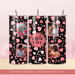 Love Photo Tumbler Sublimation PNG, Personalized Photo Tumbler 20oz Sublimation Design. Wrap 20 oz Skinny Tumbler PNG File, Instant Download
