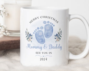 Mommy and Daddy Christmas Mug PNG, Pregnancy Announcement Xmas Sublimation Mug, Wrap Transfer Design, Mug Press Template, Instant Download.