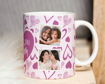 I Love You Mum Photo Mug PNG, Mother Sublimation Digital Paper, Mom Heart Transfer Wrap Mug Design, Mother's Day Gift Mug, Mum Photo Mug PNG