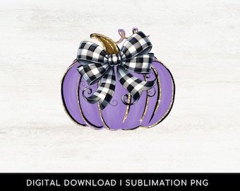 May include: Purple pumpkin with a black and white checkered bow. The pumpkin has a gold glitter finish.