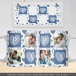 Papa Photo Mug Wrap, Dad PNG File for Sublimation, Custom Papa Photo Grid PNG Mug Design, Father's Day Gift PNG Mug, Daddy Digital Download.