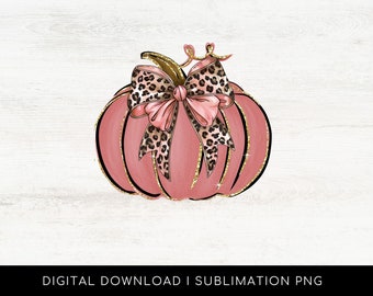 Pink Leopard Schleife Kürbis PNG, Herbst Sublimation (Digitaler Download)
