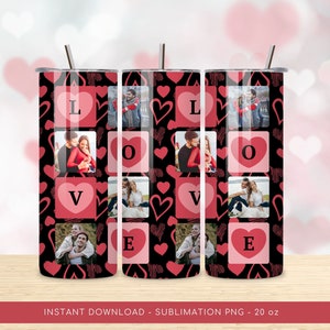 Love Photo Grid Tumbler Sublimation PNG, Personalized Love Photo Tumbler 20oz PNG Design. Wrap 20 oz Skinny Tumbler PNG, Instant Download