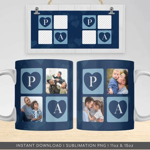 Papa Photo Mug Wrap, Dad PNG File for Sublimation, Custom Papa Photo Grid PNG Mug Design, Father's Day Gift PNG Mug, Daddy Digital Download.