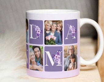 Grandma Floral Photo Grid Mug Design PNG, Grandmother Sublimation Digital Paper. Grandma Custom Photo Mug PNG. Personalized Gift for Grandma