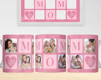 Tazza con collage di foto "Ti voglio bene mamma" in formato PNG, regalo per la festa della mamma (download digitale)