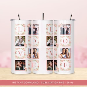 Love Photo Grid Tumbler Sublimation PNG, Personalized Photo Tumbler 20oz PNG Design. Wrap 20 oz Skinny Tumbler PNG File, Instant Download.