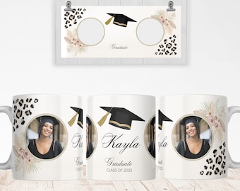 Graduation Photo Mug Design PNG for Sublimation, Graduate Personalized Photo Mug PNG, Graduate Floral Mug, Wrap Transfers Instant Download.