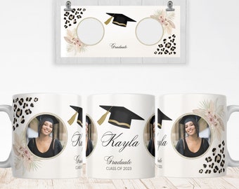 Graduation Photo Mug PNG, Floral Graduate Editable Text and Photo Design Included (Digital Download)