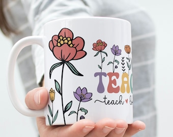 Teacher Mug Sublimation PNG File. Teacher Floral Mug PNG, Tech love Inspire Mug PNG, Teacher Appreciation Mug, Teacher Wildflowers Mug Png.