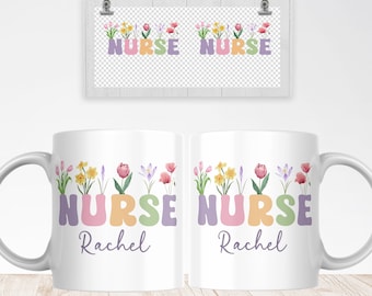 Nurse Mug Sublimation PNG, Vintage Floral Mug PNG, Mug Transfer Wrap 11oz & 15oz, Nurse Appreciation Gift, Nurse Custom Wildflowers Mug png.