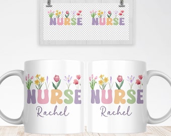 Floral Nurse Mug PNG, Sublimation Design, 11oz 15oz (Digital Download)