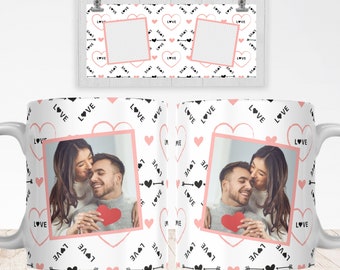 Personalized Photo Mug PNG, Love Heart Sublimation Pattern (Digital Download)