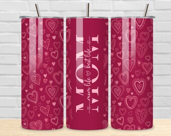 Mom Life Best Life Tumbler Sublimation PNG, Mom Heart Pattern Tumbler, Tumbler Transfer Wrap 20 oz, Mom Tumbler PNG File, Instant Download.