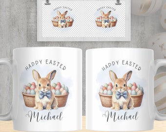 Easter Bunny Personalized Mug Design PNG, Cute Baby Bunny Watercolor Mug, Happy Easter Sublimation Mug PNG, Transfer Wrap Instant Download.