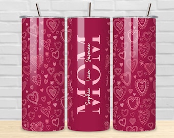 Mom Tumbler Sublimation PNG, Mom Heart Pattern Tumbler, Tumbler Transfer Wrap 20 oz, Mom Split Name Frame Tumbler PNG, Digital Download.