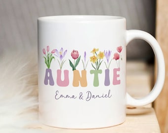Personalized Auntie Floral Mug Sublimation PNG, Wildflowers Add Your Text Mug, Custom Name Auntie Mug PNG, Transfer Wrap Instant Download.