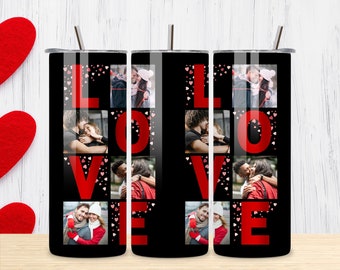 Love Photo Grid Tumbler Sublimation PNG, Personalized Love Photo Tumbler 20oz PNG Design. Wrap 20 oz Skinny Tumbler PNG, Instant Download