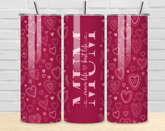 Mum Life Best Life Tumbler Sublimation PNG, Mum Heart Pattern Tumbler, Tumbler Transfer Wrap 20 oz, Mom Tumbler PNG File, Instant Download.