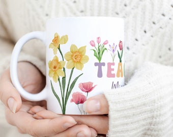 Teacher Mug Sublimation PNG File, Vintage Floral Mug PNG, Teacher Name Personalized Mug PNG, Teacher Gift Mug, Teacher Wildflowers Mug Png.