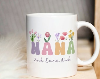 Nana Mug Sublimation PNG, Floral Add Your Text Mug, Custom Grandkids Names PNG Mug, Nana Wildflowers Mug, Grandma Mug Wrap Instant Download.