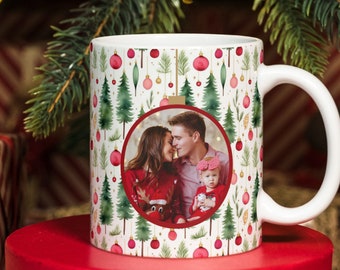 Christmas Personalized Photo Mug Design for Sublimation and Transfer. Merry Christmas Photo Template Mug PNG, Instant Download, Wrap Mug PNG