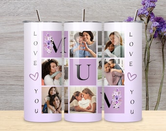 I Love You Mum Photo Tumbler Sublimation Design, Mom Tumbler Photo Grid PNG, Transfer Wrap Skinny Tumbler 20 oz PNG File, Instant Download