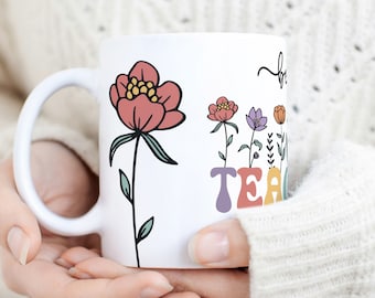 Best Teacher Ever Mug Sublimation PNG File. Vintage Floral Mug PNG, Best Teacher Mug PNG, Teacher Gift Mug, Teacher Wildflowers Mug Png.