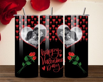 Valentine's Day Photo Tumbler PNG, Personalized Photo Tumbler 20oz Sublimation Design. Wrap 20 oz Skinny Tumbler PNG File, Instant Download