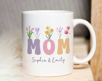 Mom Floral Mug Sublimation PNG, Custom Kids Names Mug (Digital Download)
