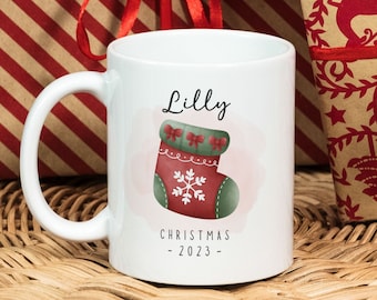 Personalized Christmas Stocking Mug PNG, Christmas Sock Mug, Christmas Sublimation Mug, Transfer Mug Press, Wrap Template, Instant Download.